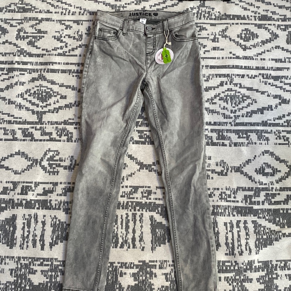 Justice grey jeans size 16. Brand new with tags never worn.